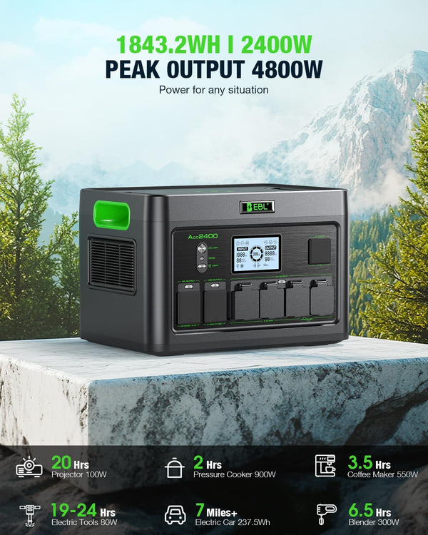 2400W Portable Power Station with 2X200W Solar Panels (Ship Separately), 1843.2Wh Home Backup Battery,Lifepo4,Solar Generator,Pure Sine Wave, for Outdoor Camping RV Travel, Off-Grid Home Emergency