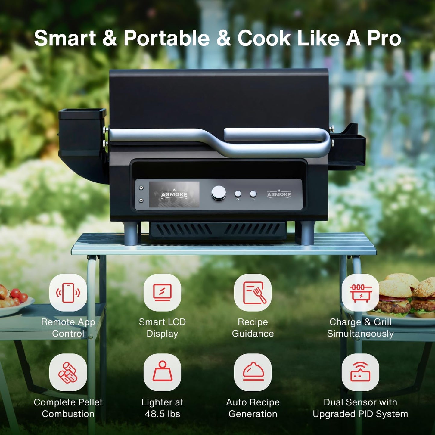 Portable Smoker Guga’S Pick, Apartment & Family Cooking Pellet Grill | Smart Wi-Fi Control, 8-In-1 BBQ, 8H Battery, 5" LCD Screen, 271 Sq.In, ASCA Steam Tech, PIN Precision Temp Fit for RV Camping