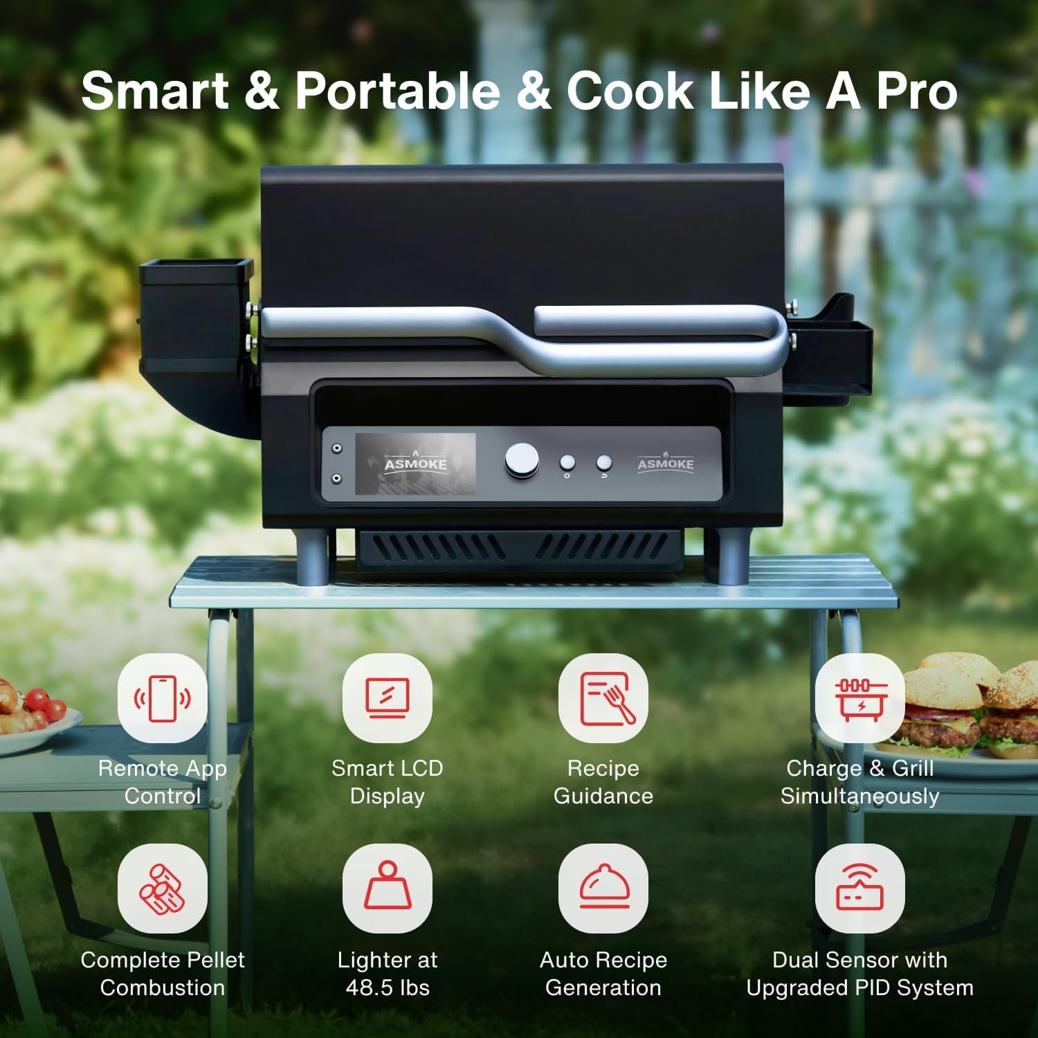 Portable Smoker Guga’S Pick, Apartment & Family Cooking Pellet Grill | Smart Wi-Fi Control, 8-In-1 BBQ, 8H Battery, 5" LCD Screen, 271 Sq.In, ASCA Steam Tech, PIN Precision Temp Fit for RV Camping