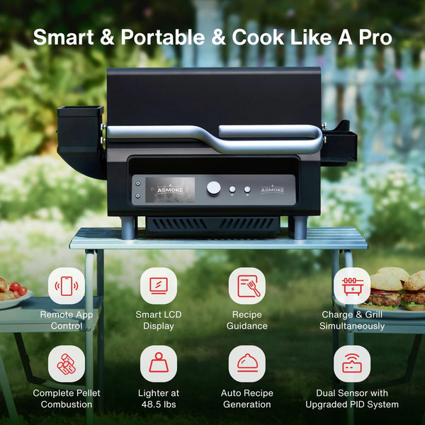 Portable Smoker Guga’S Pick, Apartment & Family Cooking Pellet Grill | Smart Wi-Fi Control, 8-In-1 BBQ, 8H Battery, 5" LCD Screen, 271 Sq.In, ASCA Steam Tech, PIN Precision Temp Fit for RV Camping