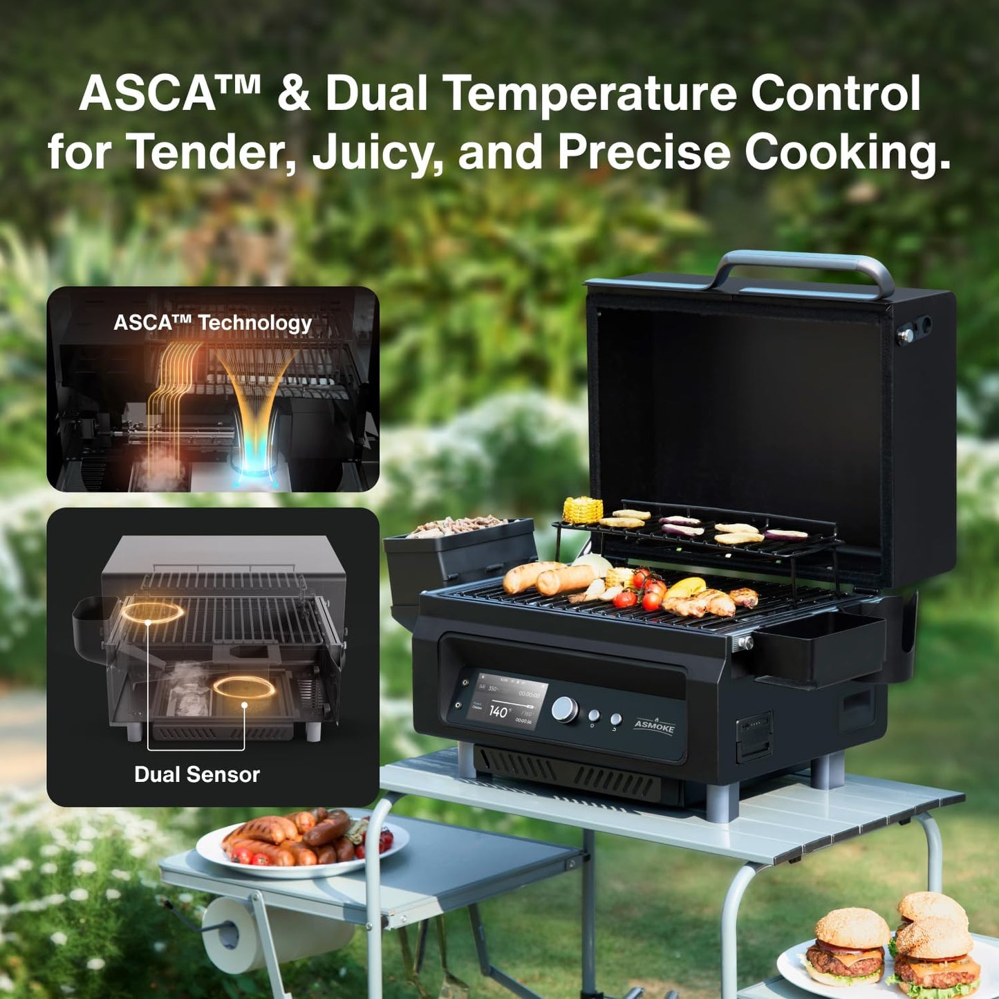 Portable Smoker Guga’S Pick, Apartment & Family Cooking Pellet Grill | Smart Wi-Fi Control, 8-In-1 BBQ, 8H Battery, 5" LCD Screen, 271 Sq.In, ASCA Steam Tech, PIN Precision Temp Fit for RV Camping